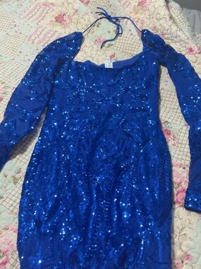 Royal Blue Sequin Long Sleeve Dress